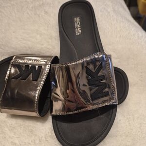 Michael Kors Metallic Gold and Black Slides